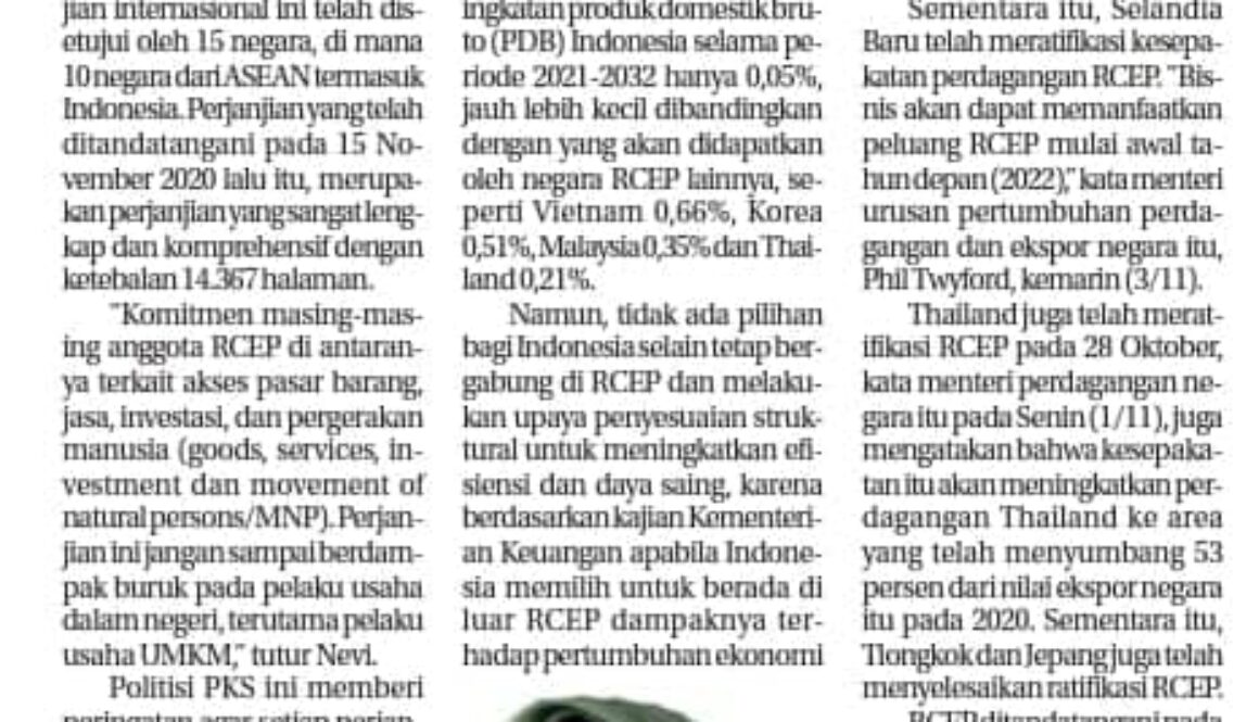 Nevi Zuairina Minta Ratifikasi Regional Comprehensive Economic Partnership (RCEP) Menguntungkan Indonesia