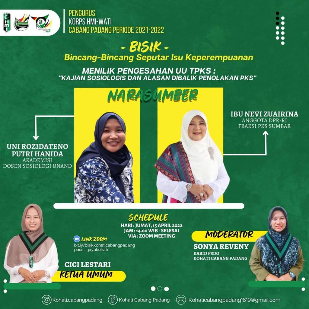 Diskusi Bisik KOHATI Padang, Nevi Zuairina Jelaskan Pentingnya RUU-TPKS Disahkan Bersamaan RUU-KUHP