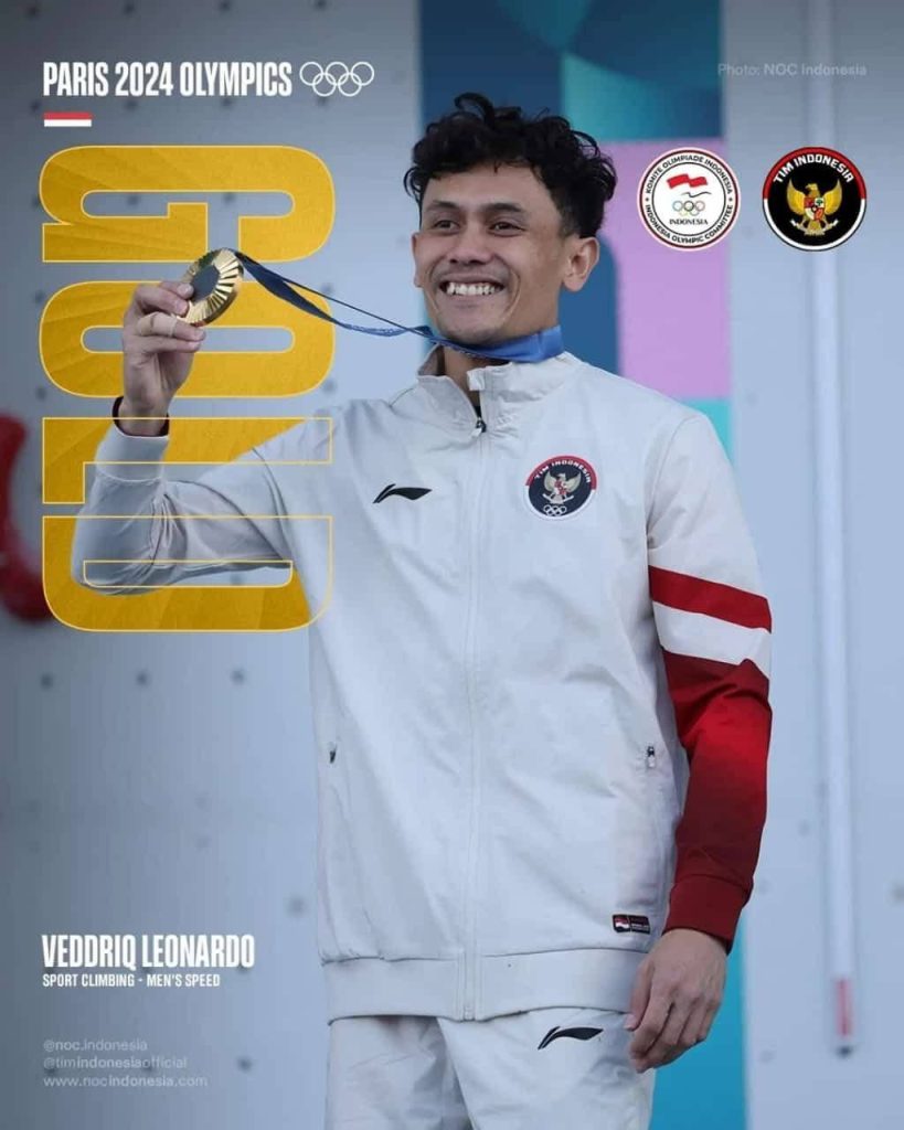 Panjat Tebing Persembahkan Emas Pertama untuk Indonesia di Olimpiade Paris 2024, Hj. Nevi Apresiasi Veddriq Leonardo dan Kepemimpinan FPTI Pusat